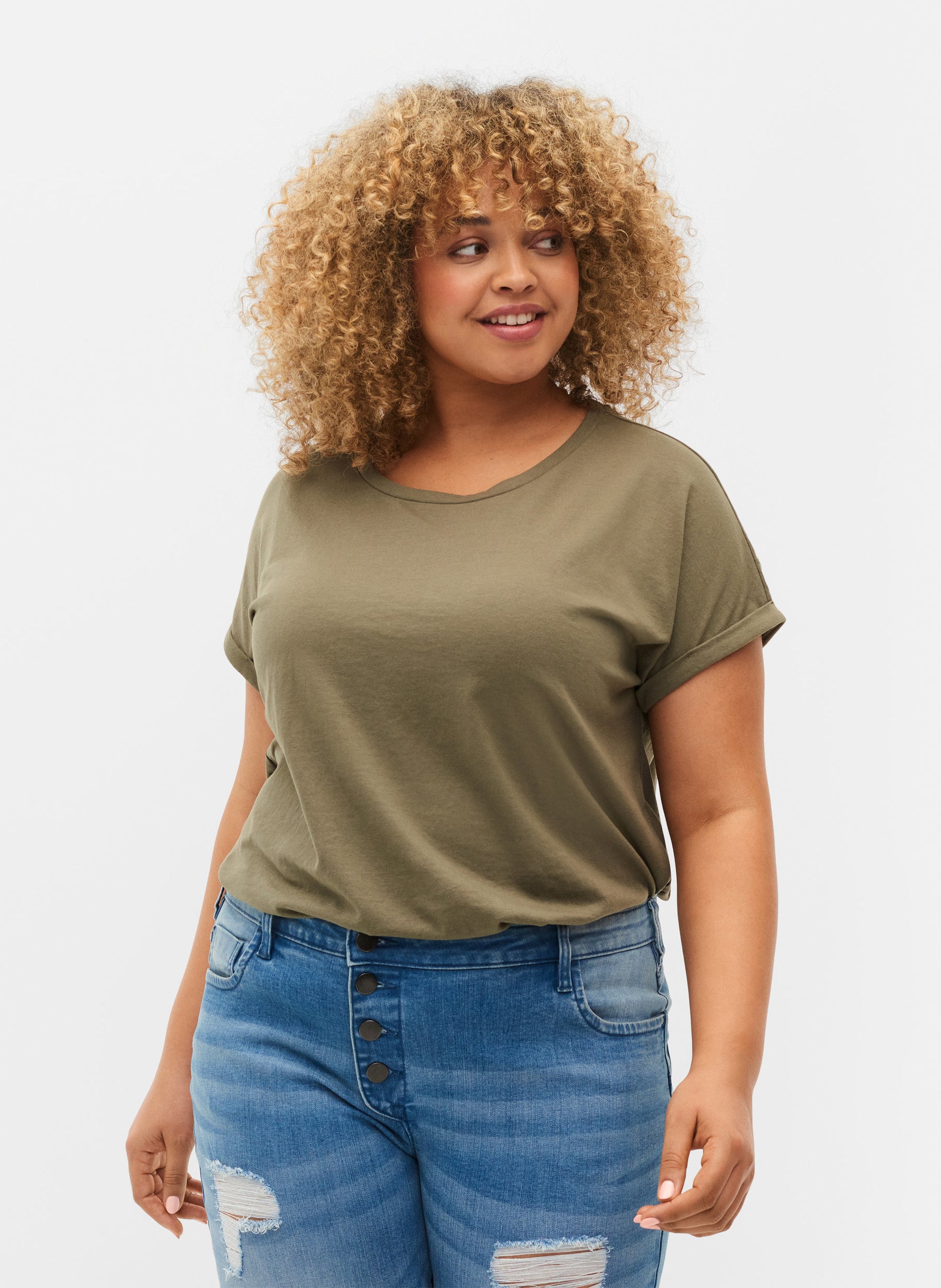 Zizzi Katja T-Shirt in Khaki