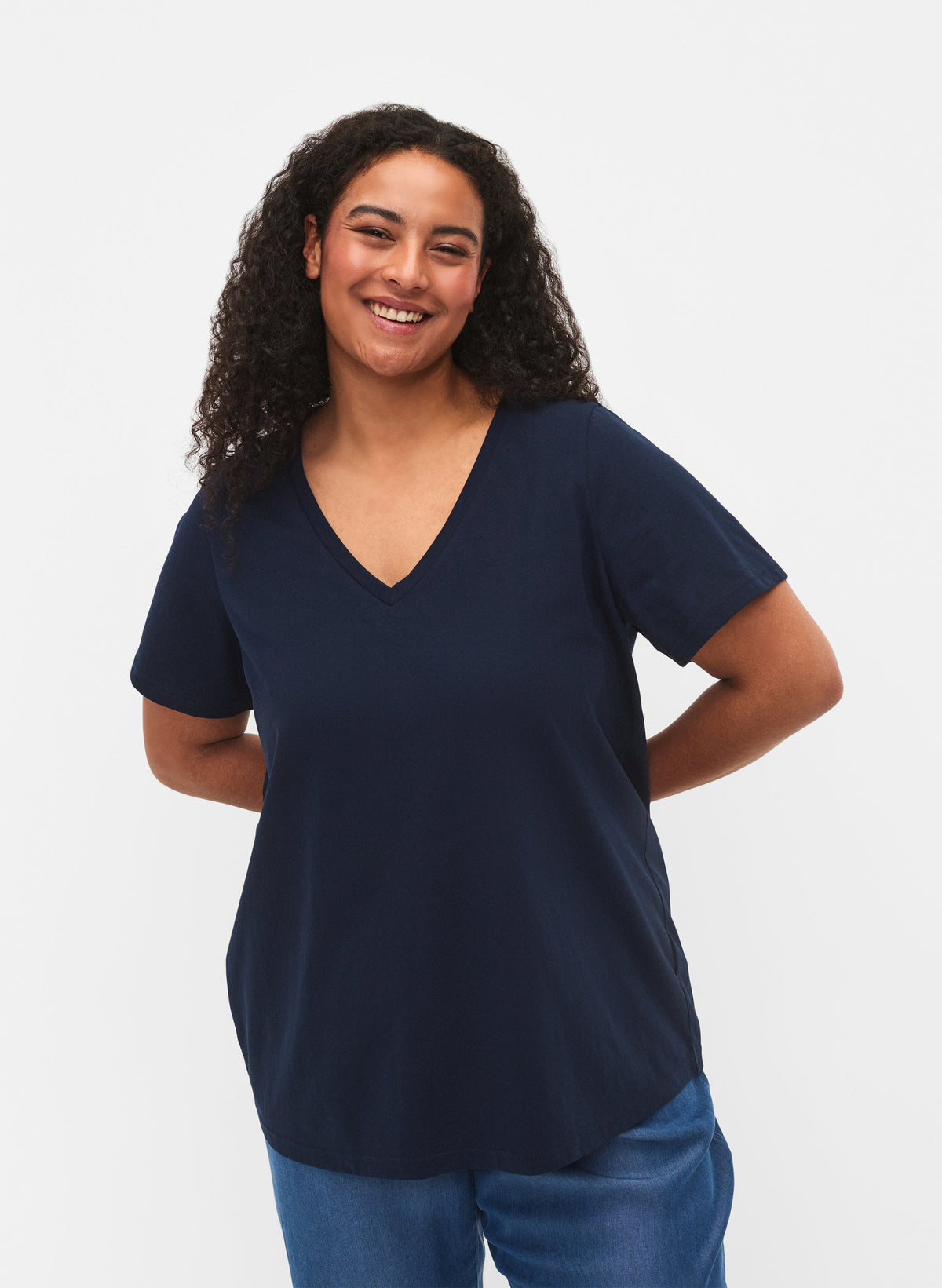 Zizzi Katja V-Neck T-Shirt in Navy