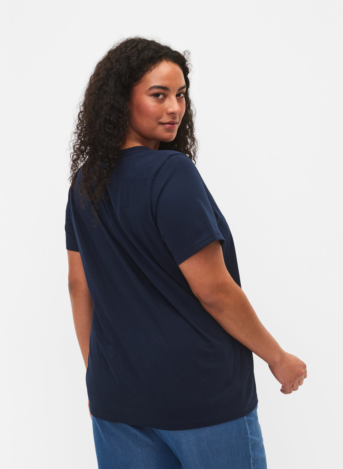 Zizzi Katja V-Neck T-Shirt in Navy