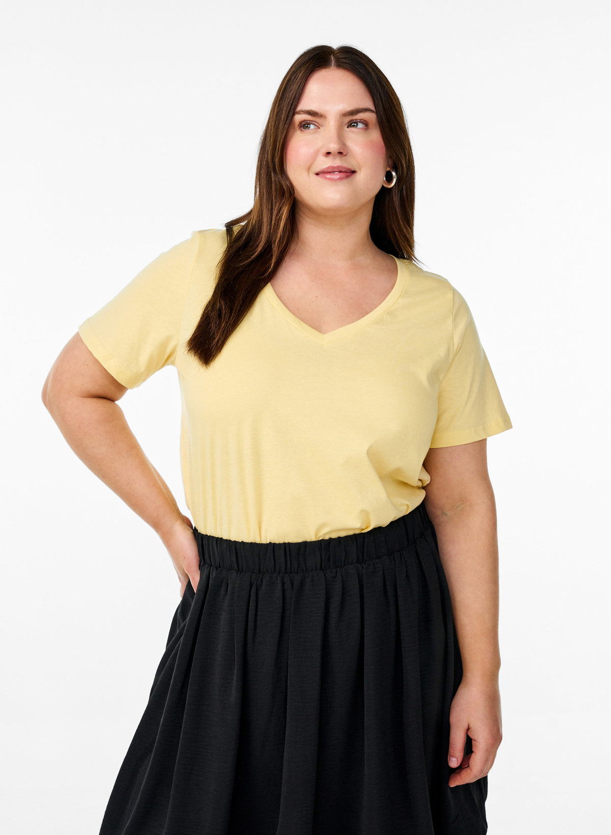 Zizzi Katja V-Neck T-Shirt in Sunlight