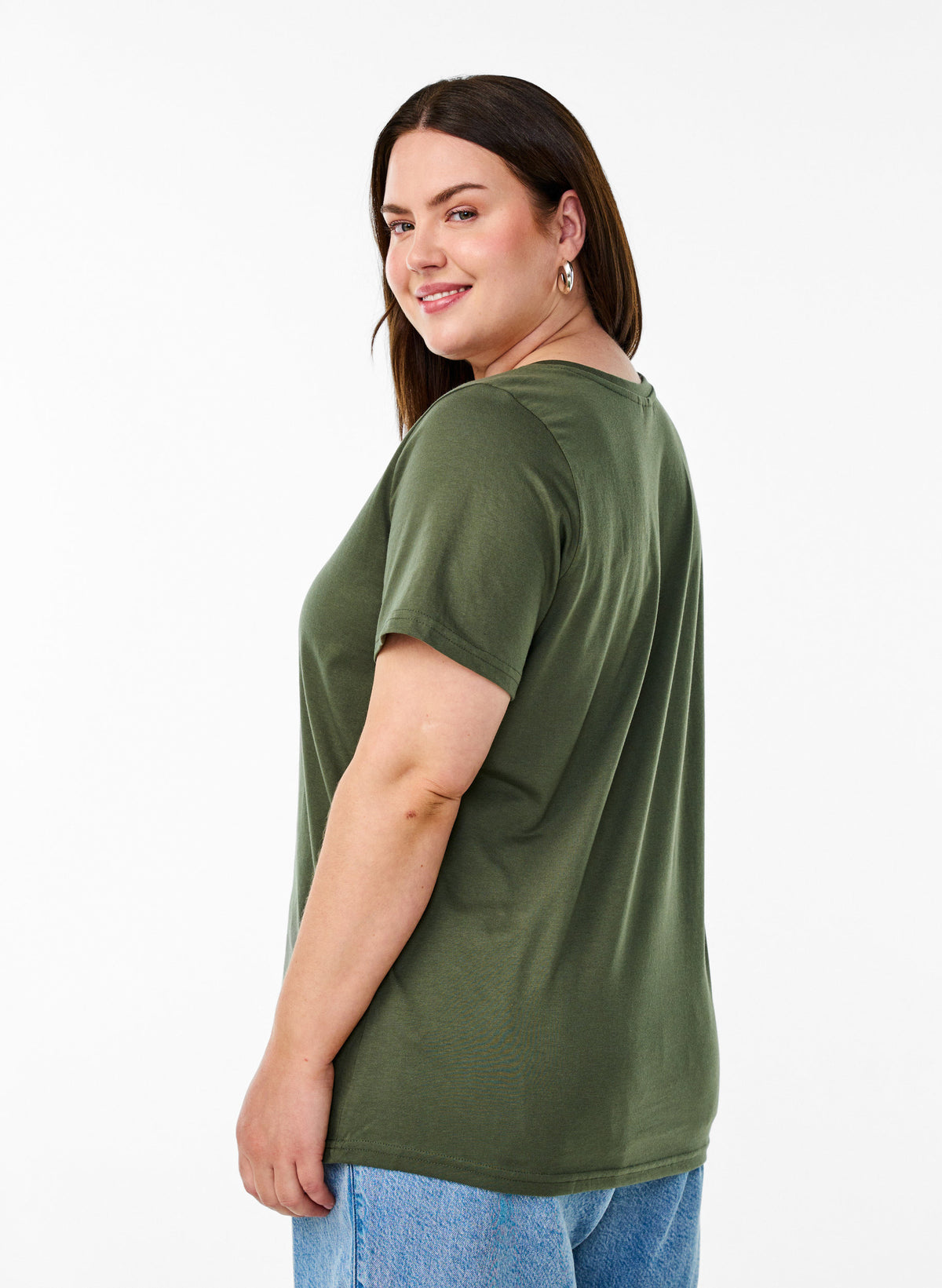 Zizzi Katja V-Neck T-Shirt in Thyme