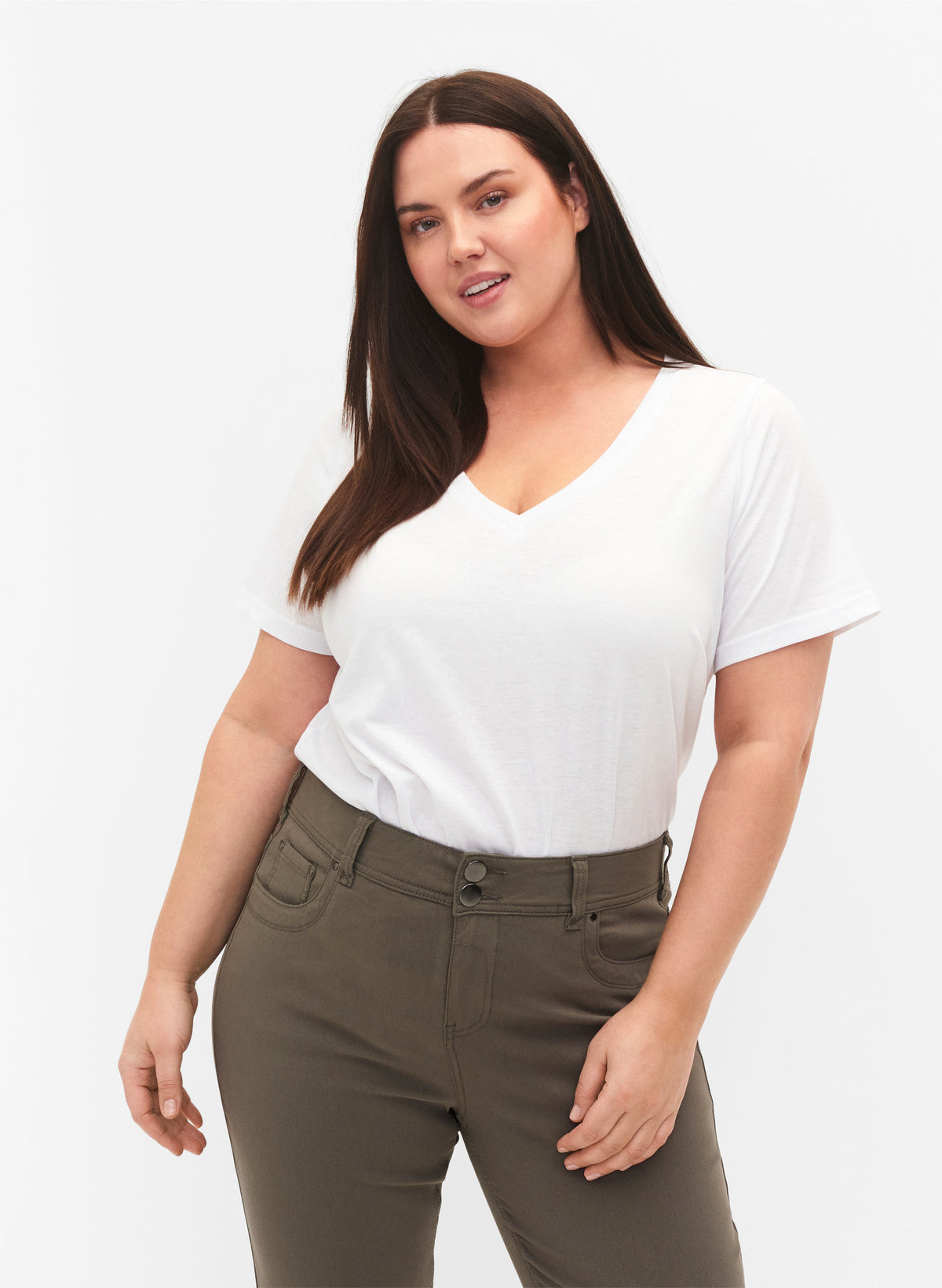 Zizzi Katja V-Neck T-Shirt in White