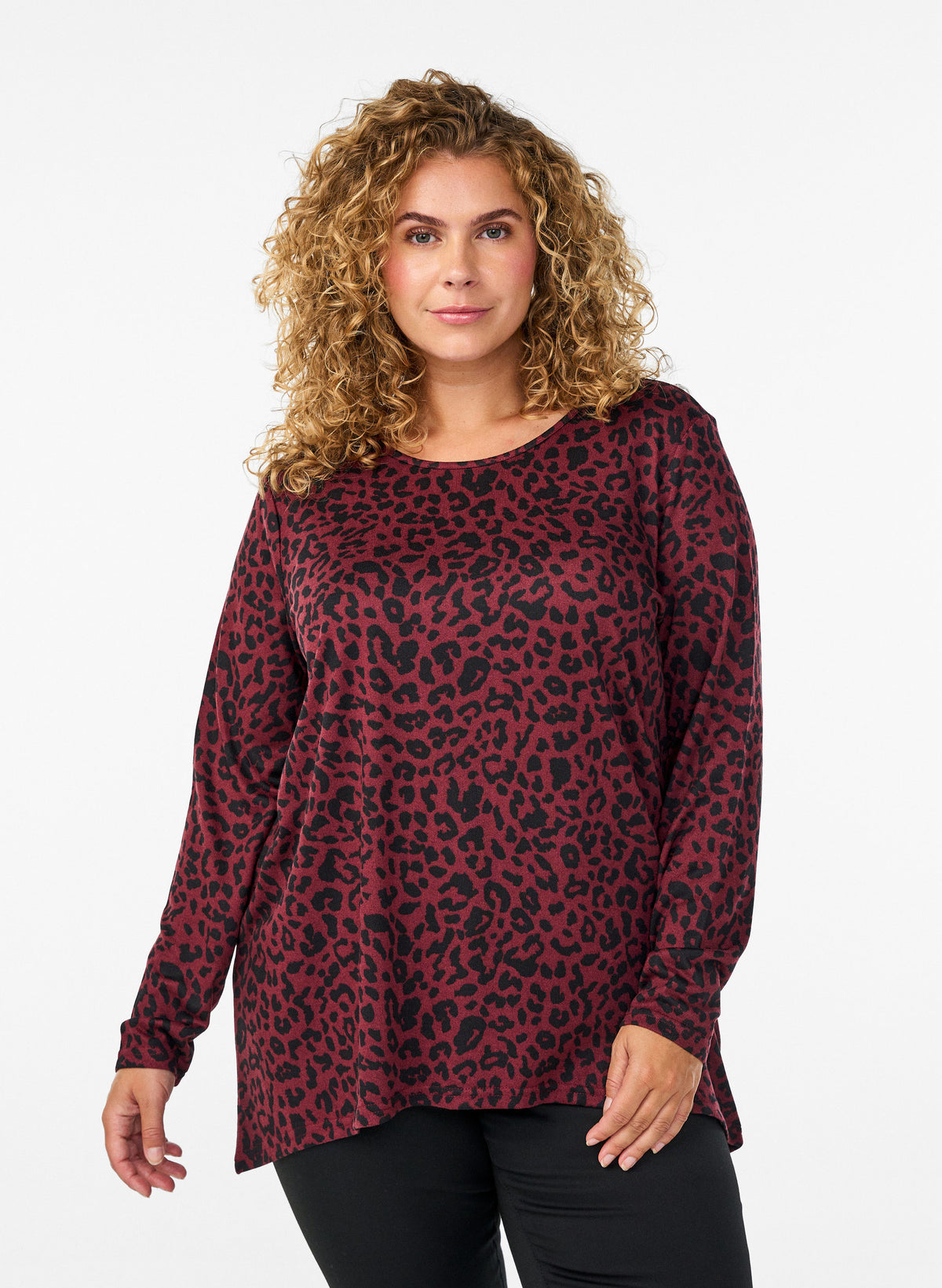 Zizzi Lucca Top in Wine Leopard