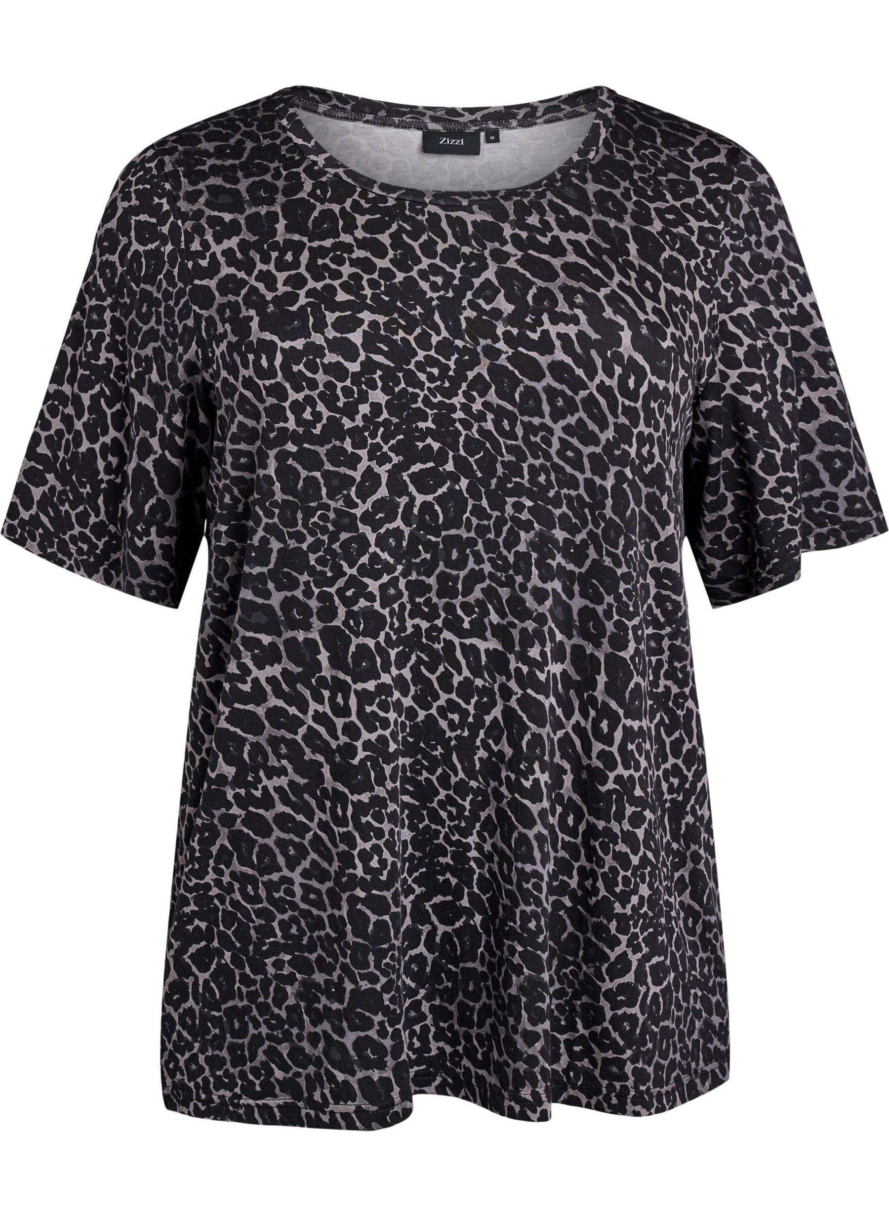 Zizzi Mandy T-Shirt in Grey Leopard