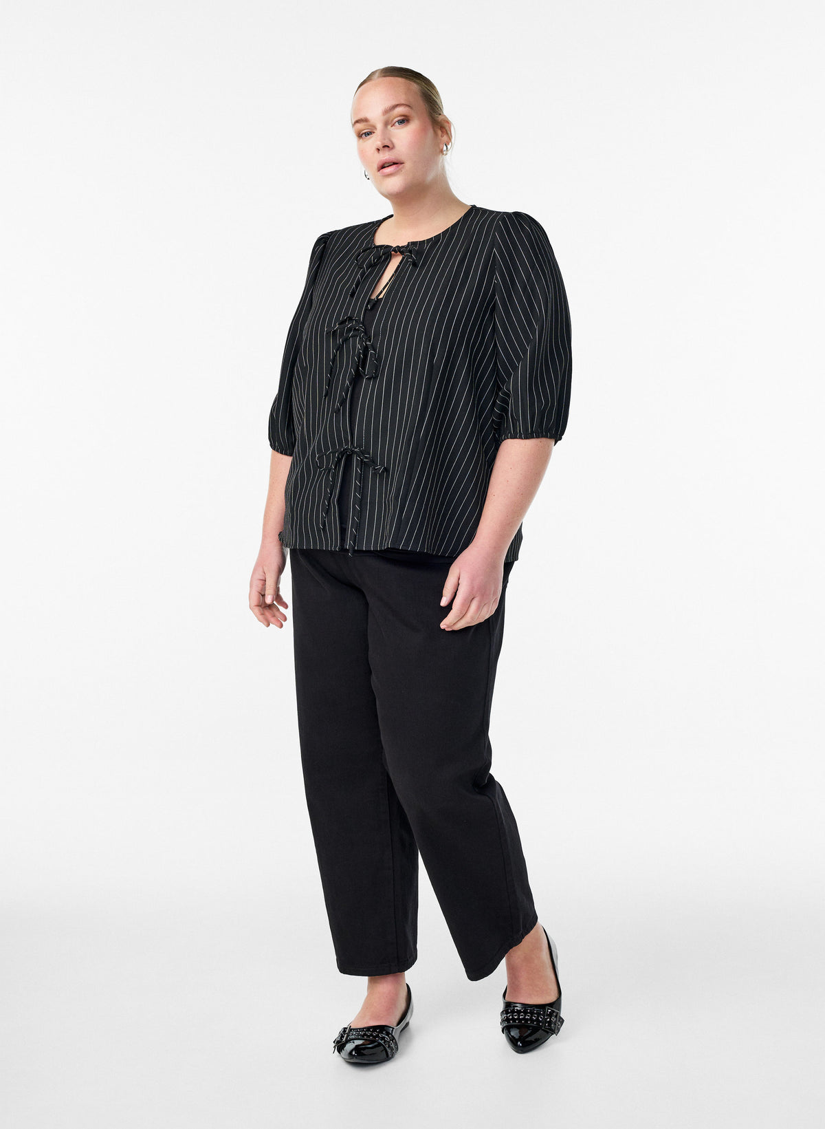 Zizzi Nikita Bow Tie Blouse in Black