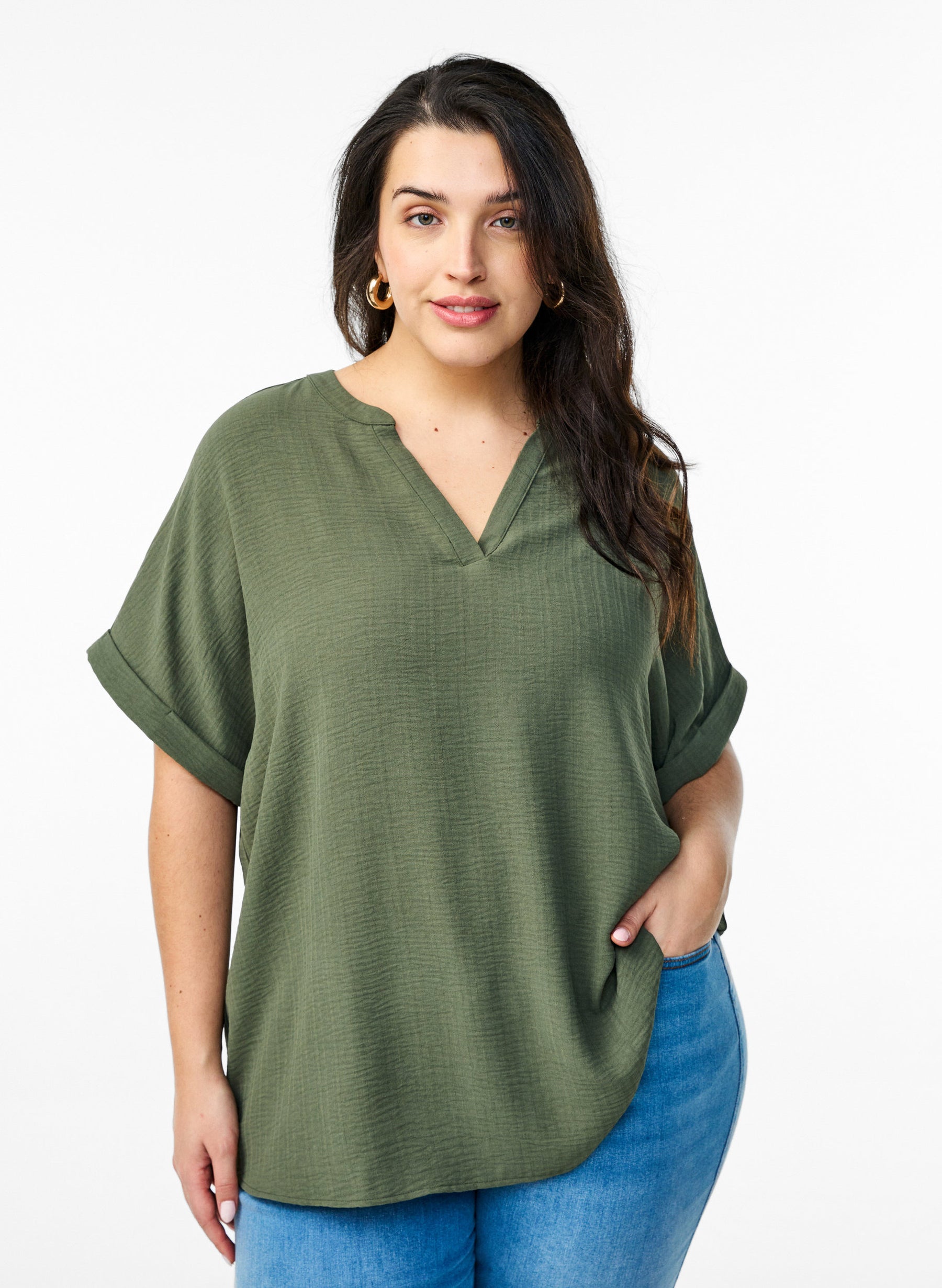 Zizzi Nilla Blouse in Khaki