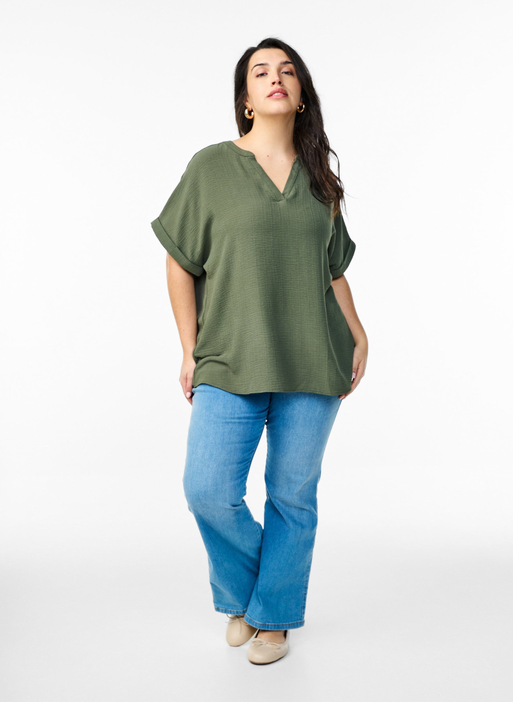 Zizzi Nilla Blouse in Khaki