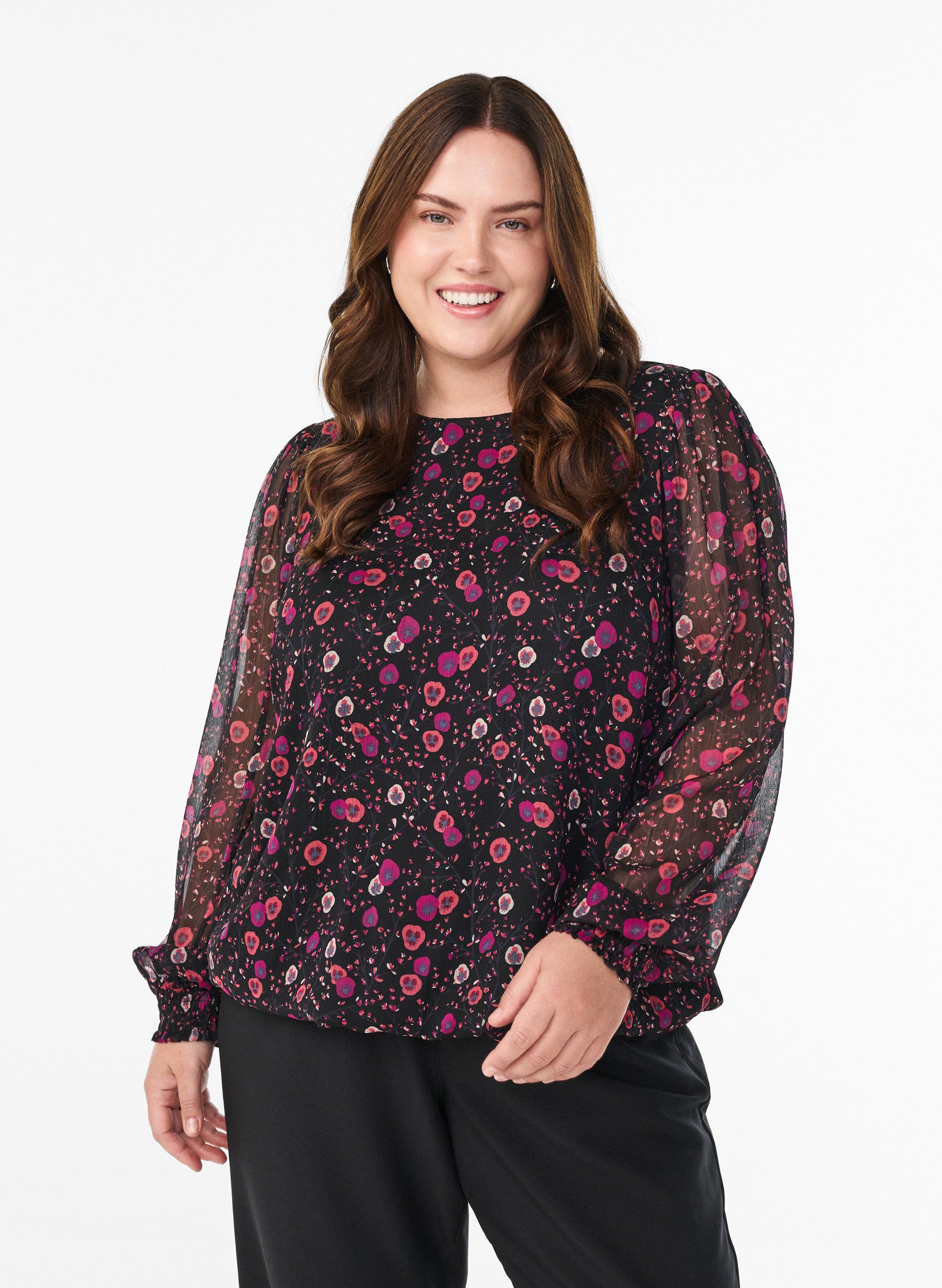 Zizzi Paula Floral Blouse in Black