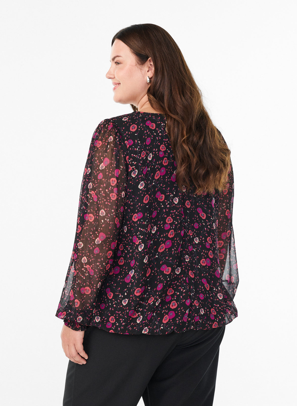Zizzi Paula Floral Blouse in Black