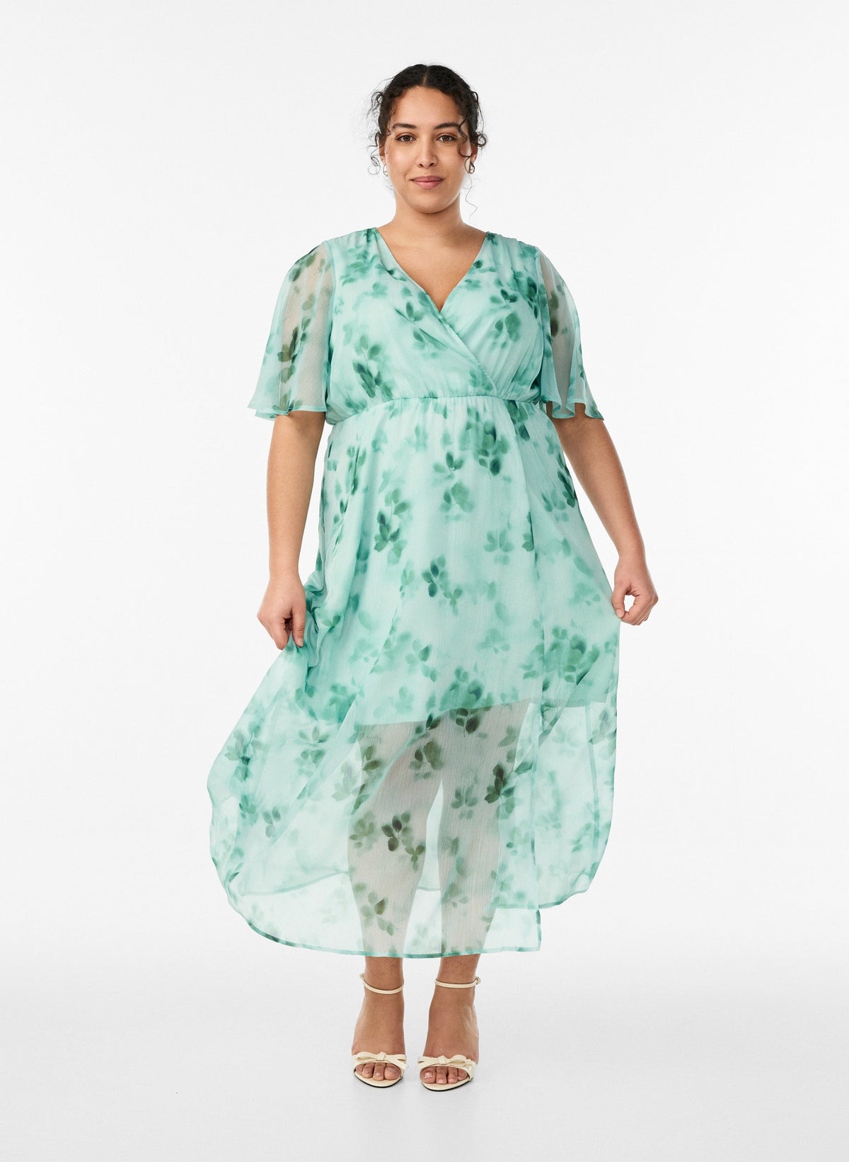 Zizzi Saina Floral Dress in Green