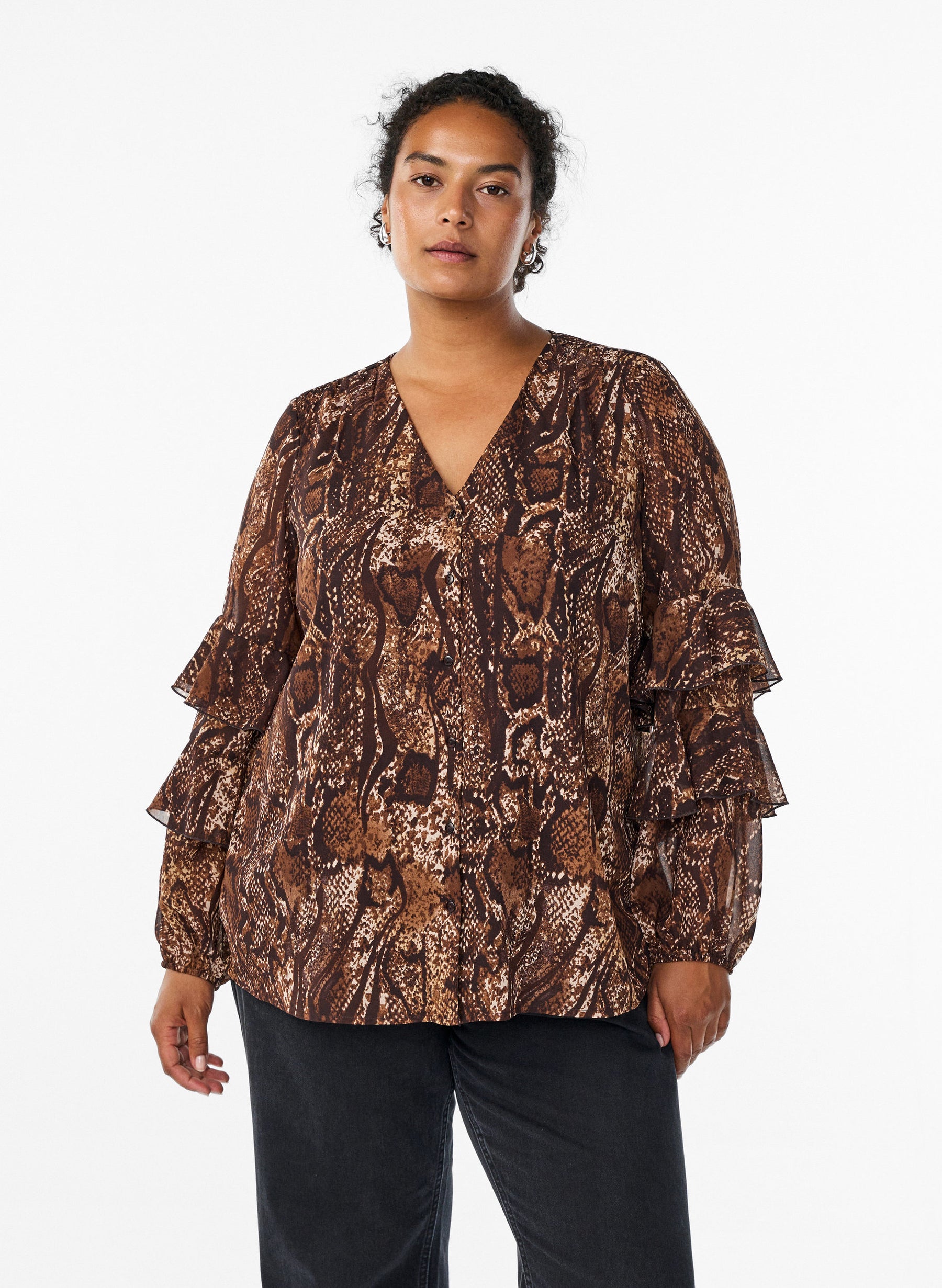 Zizzi Sika Blouse in Brown