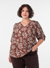 Zizzi Stina Blouse in Brown Flower