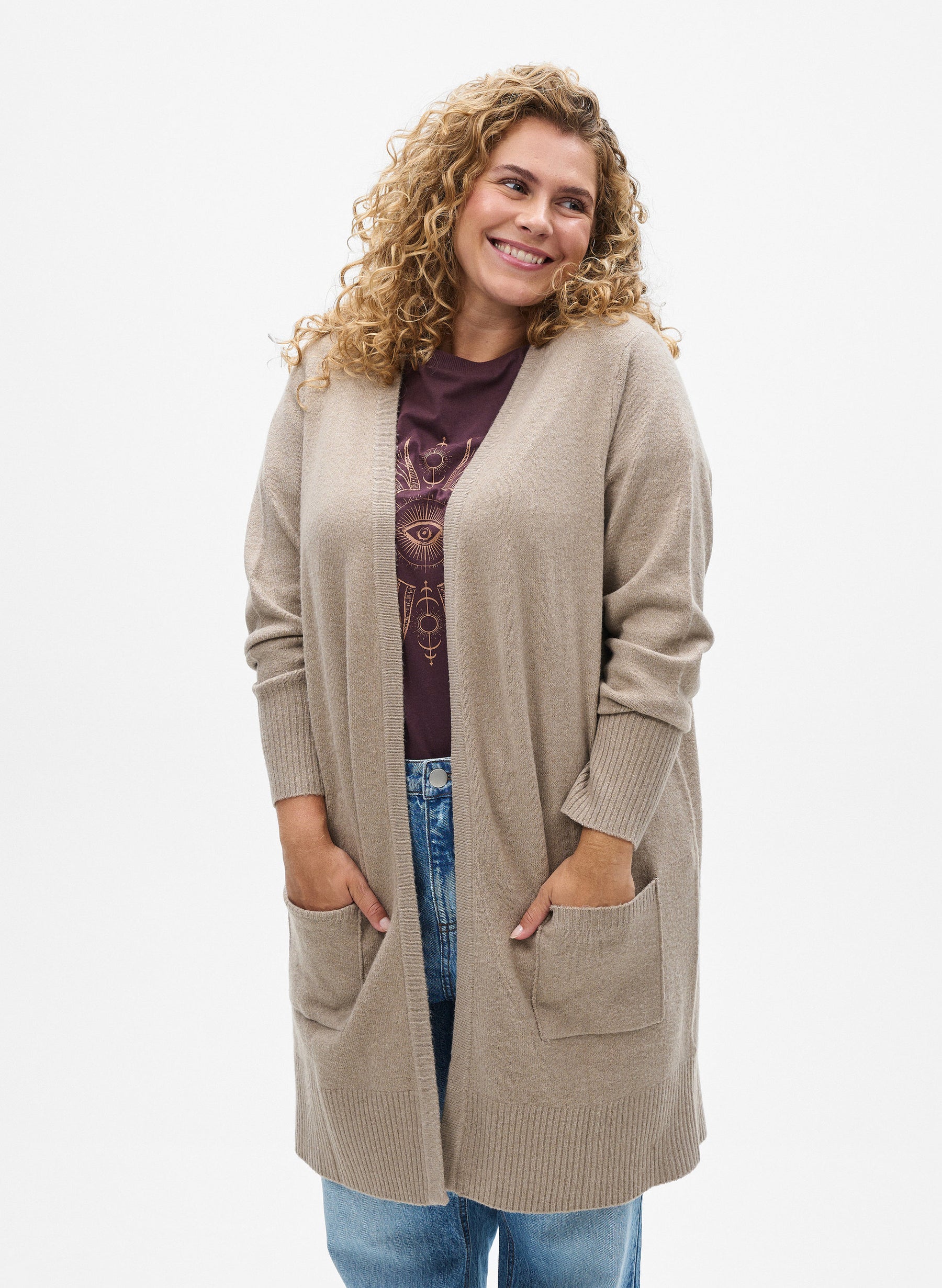 Zizzi Sunny Cardigan in Beige