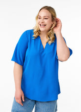 Zizzi V-Neck Anni Blouse in Blue