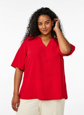 Zizzi V-Neck Anni Blouse in Red
