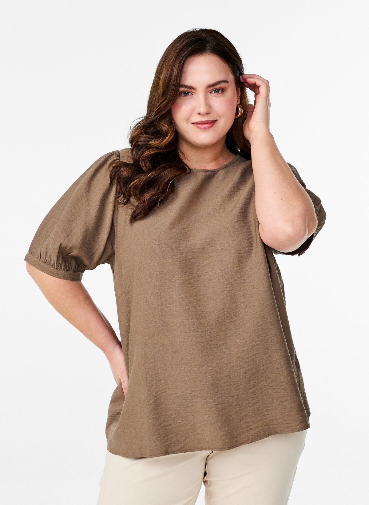 Zizzi Vilma Blouse in Brown