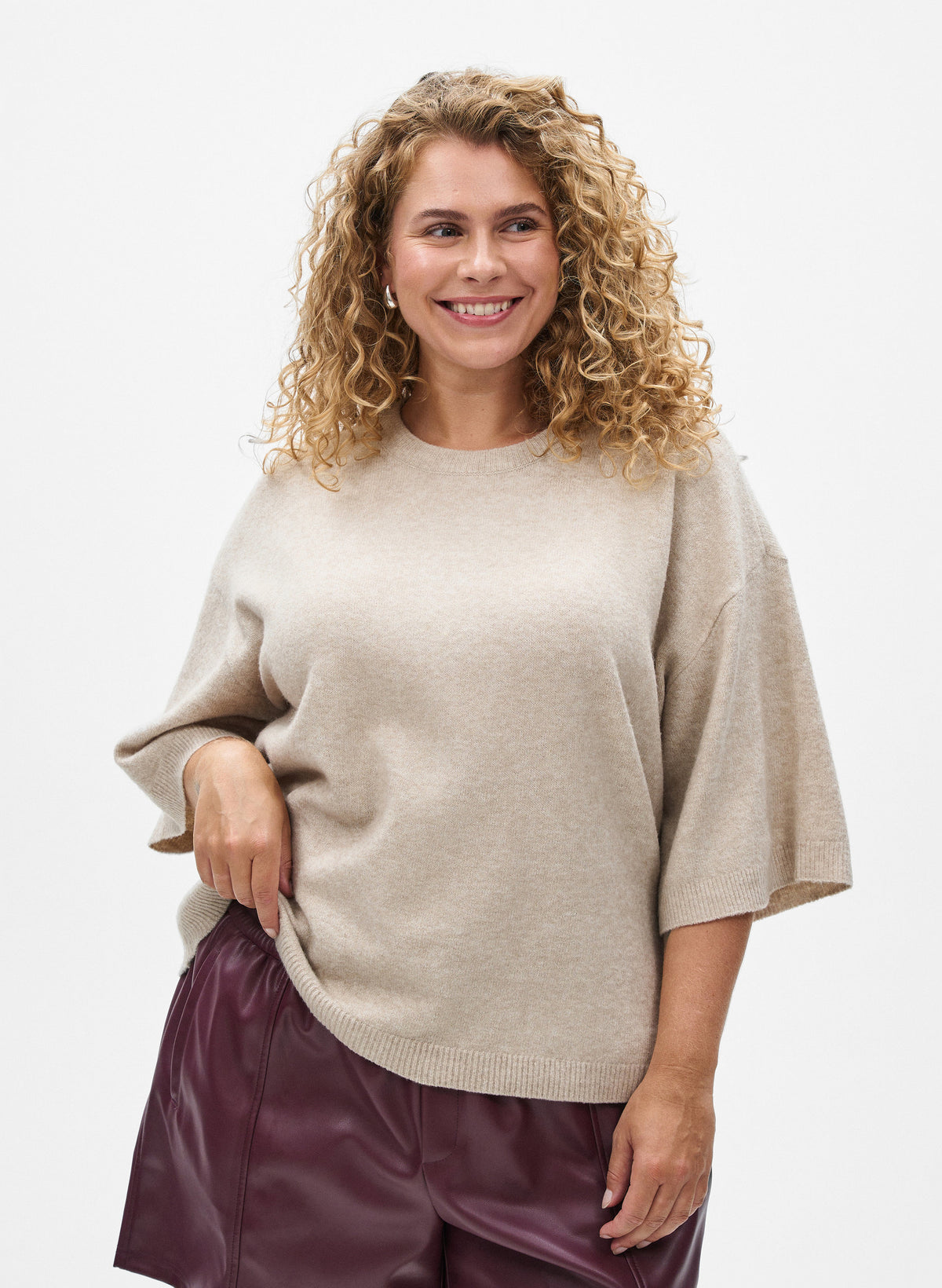 Zizzi Vista 1/2 Sleeve Jumper in Taupe