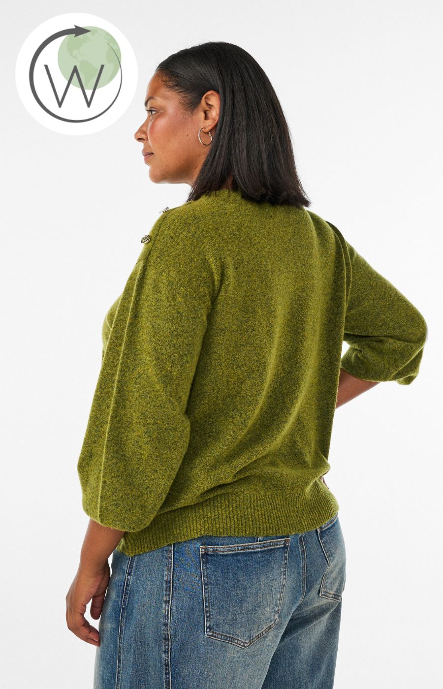 Zizzi Vista Button Shoulder Jumper in Green