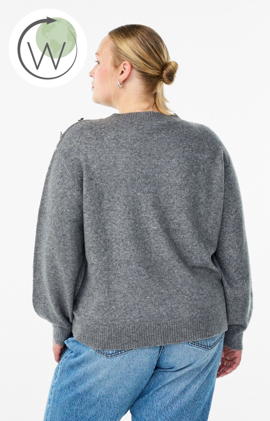 Zizzi Vista Button Shoulder Jumper in Grey