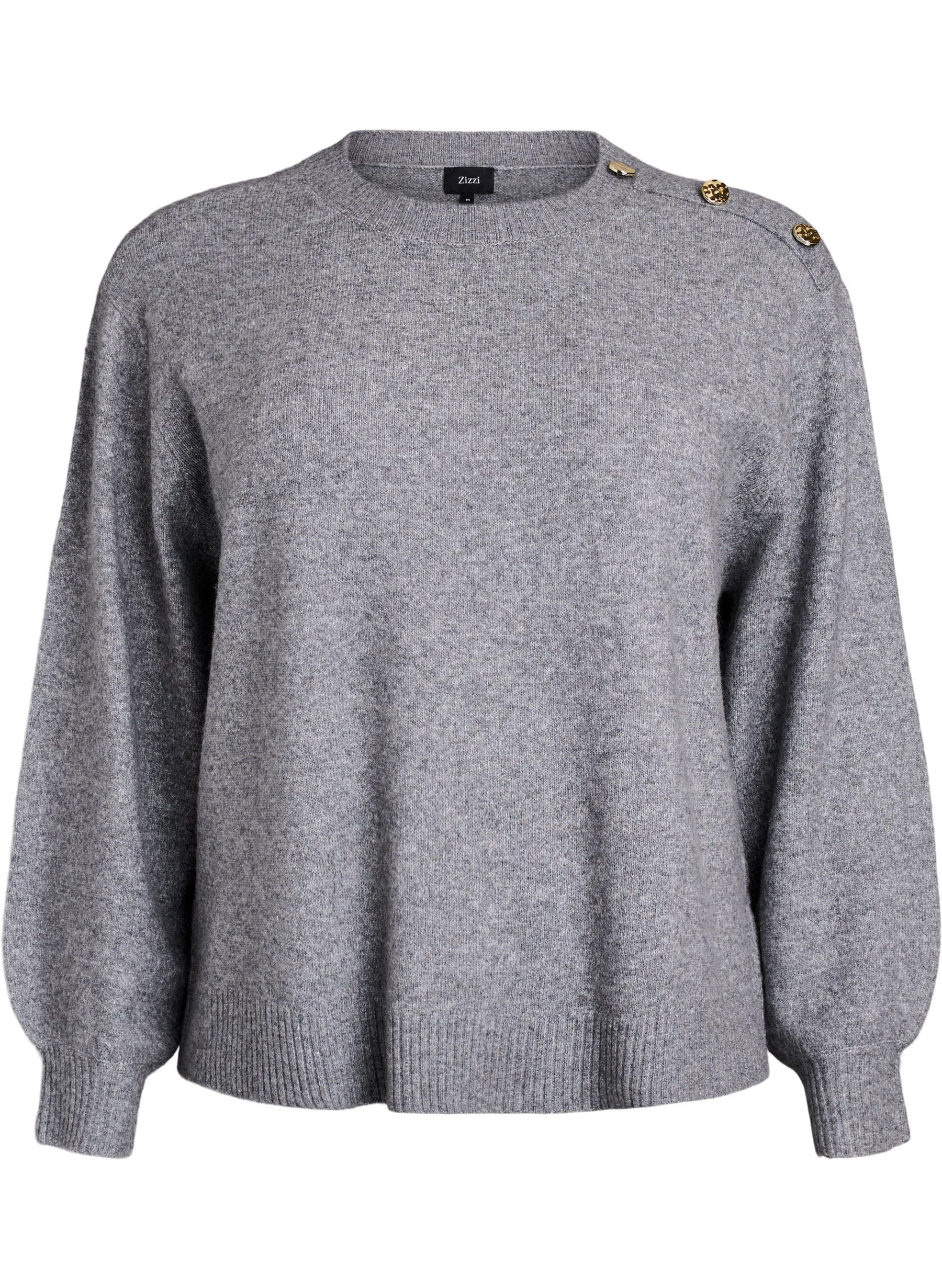 Zizzi Vista Button Shoulder Jumper in Grey