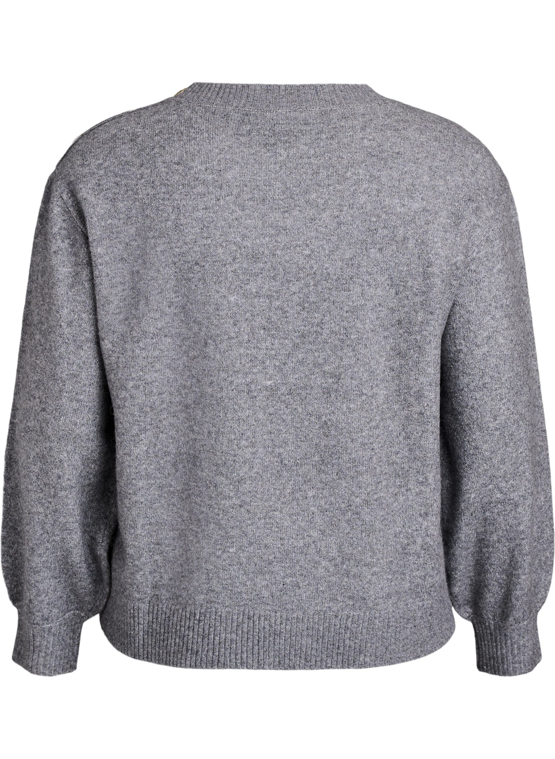 Zizzi Vista Button Shoulder Jumper in Grey