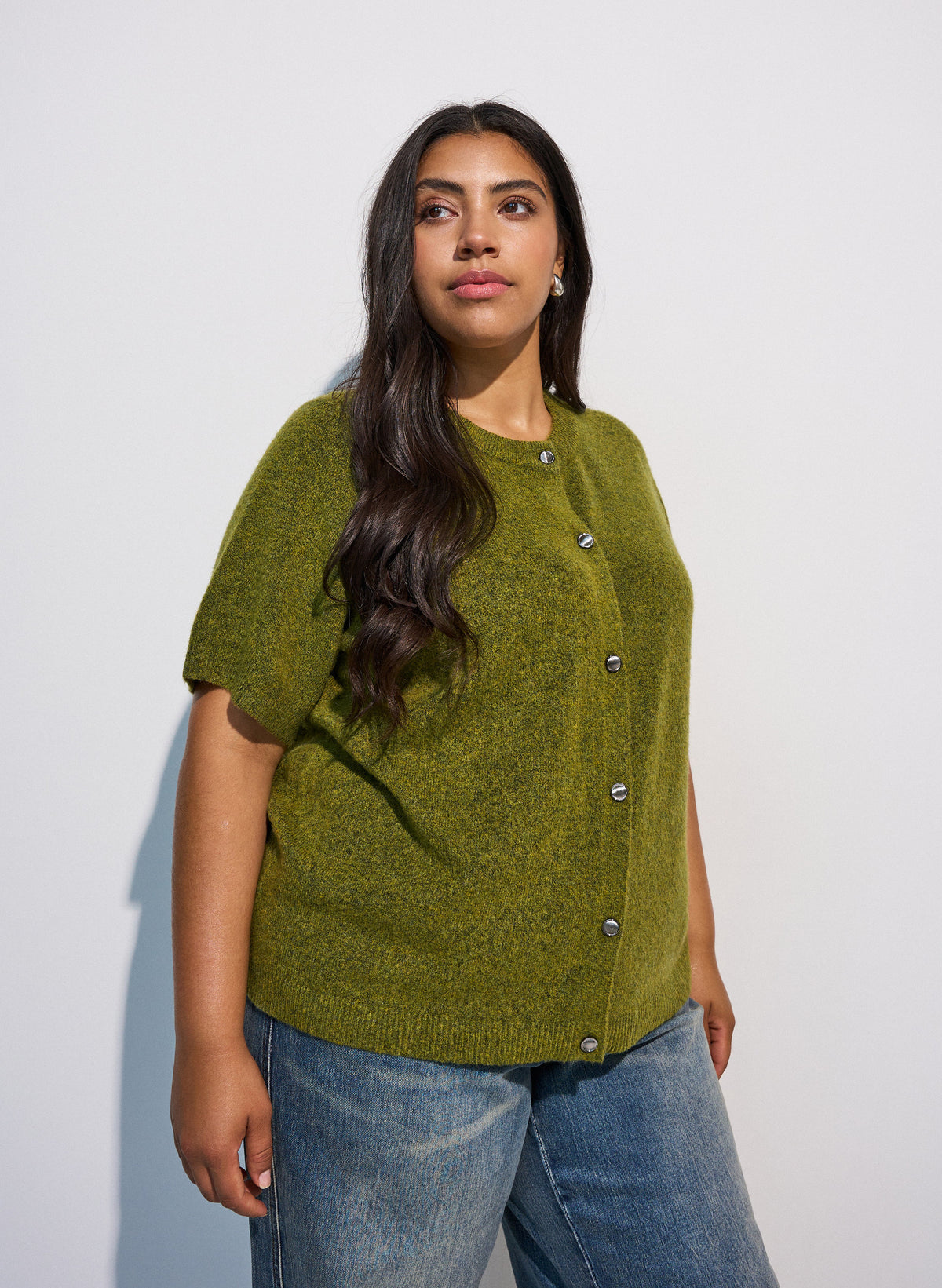 Zizzi Vista Short Sleeve Cardigan in Green