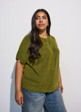 Zizzi Vista Short Sleeve Cardigan in Green