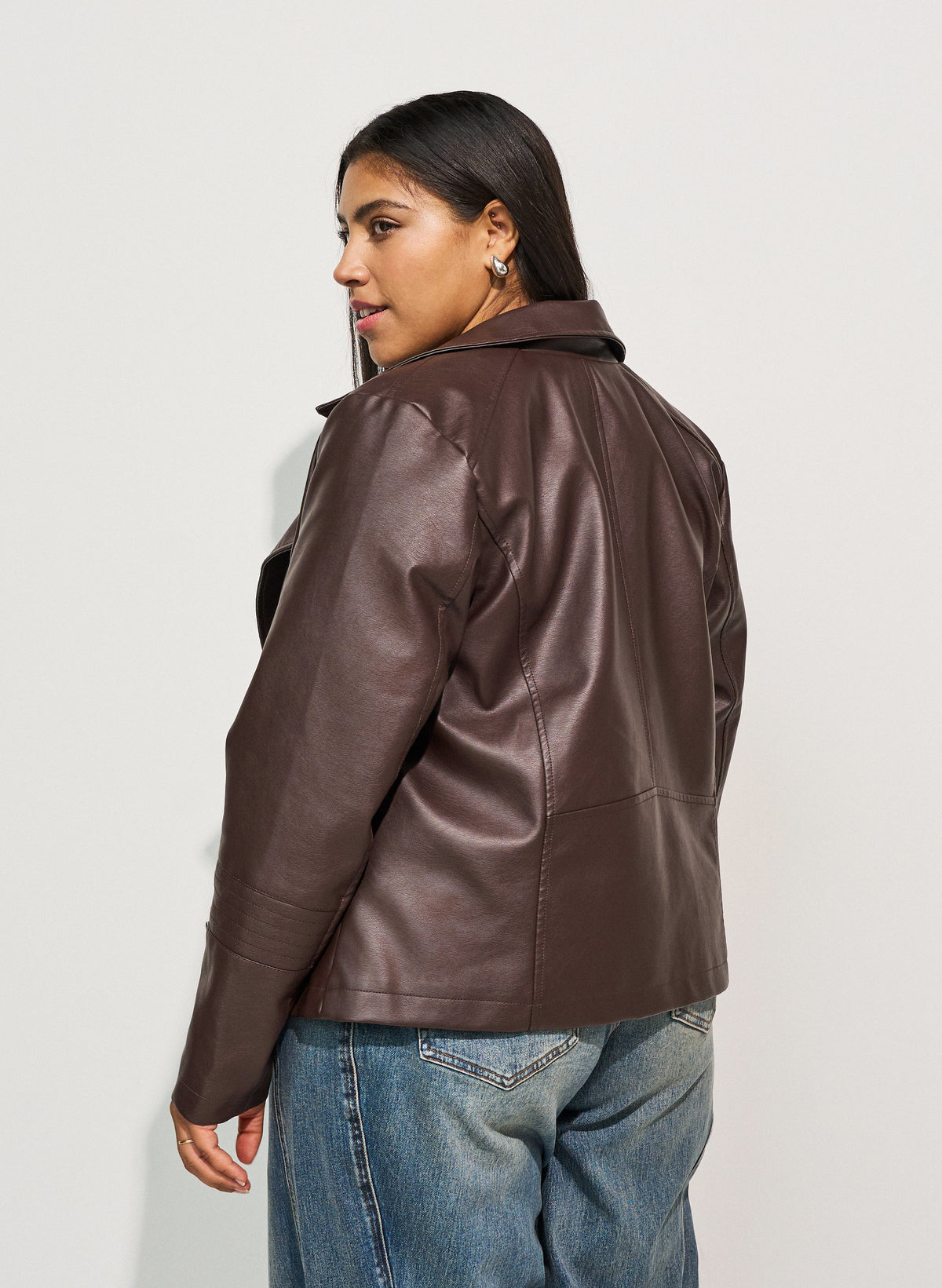 Zizzi Zoe Leather Jacket in Brown
