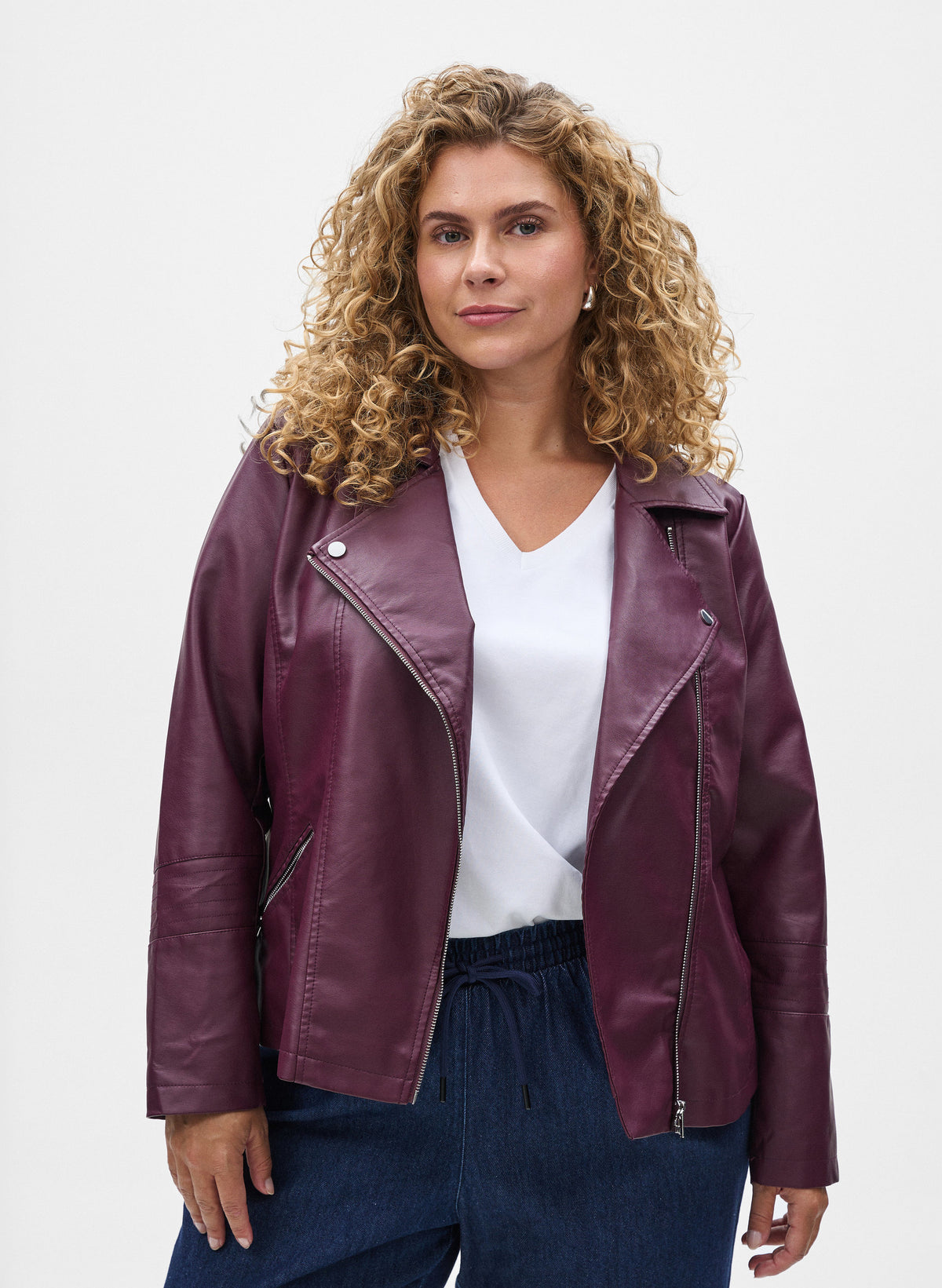 Zizzi Zoe Leather Jacket in Fig