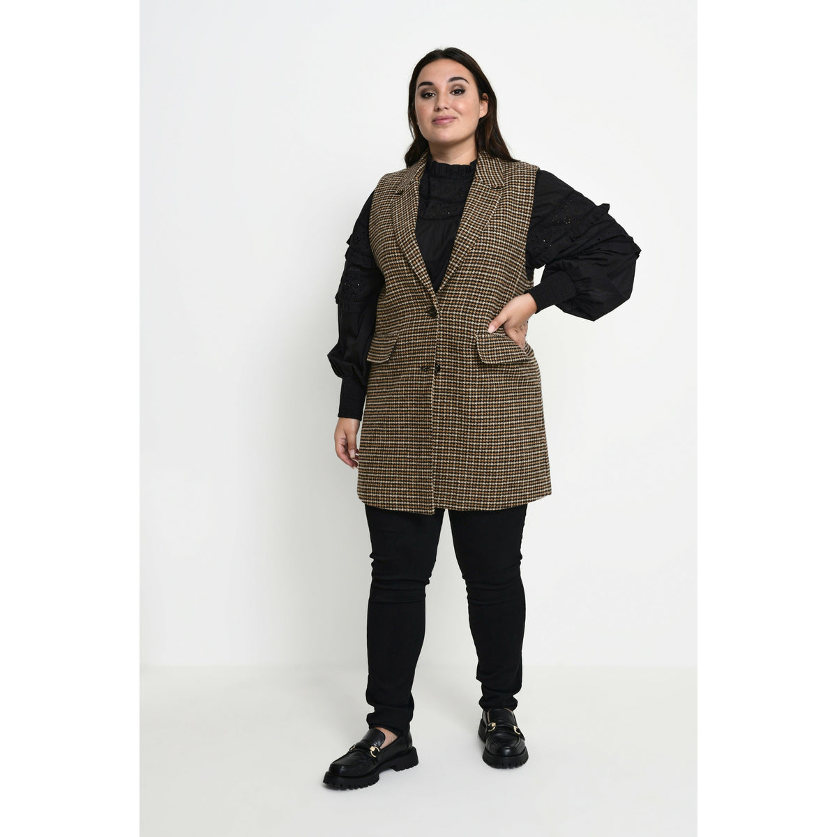 Kaffe Sonia Waistcoat in Check Pattern - Wardrobe Plus