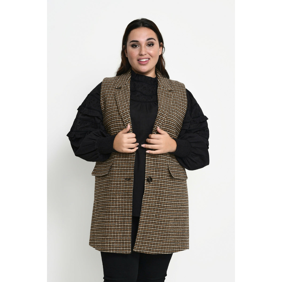 Kaffe Sonia Waistcoat in Check Pattern - Wardrobe Plus