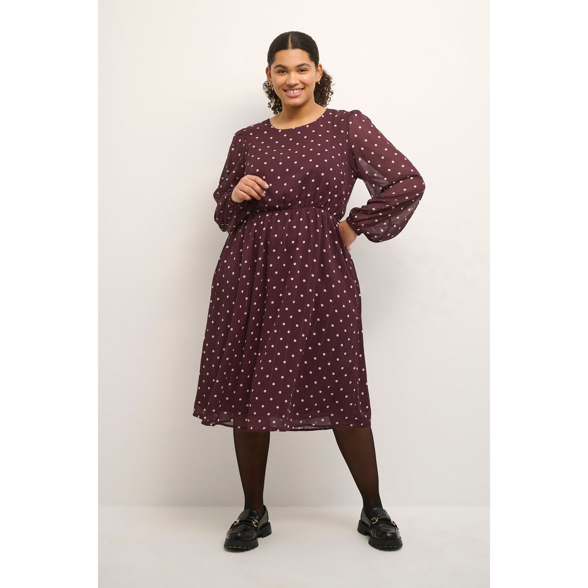 Kaffe Curve Mila Dress in Polka Dot - Wardrobe Plus