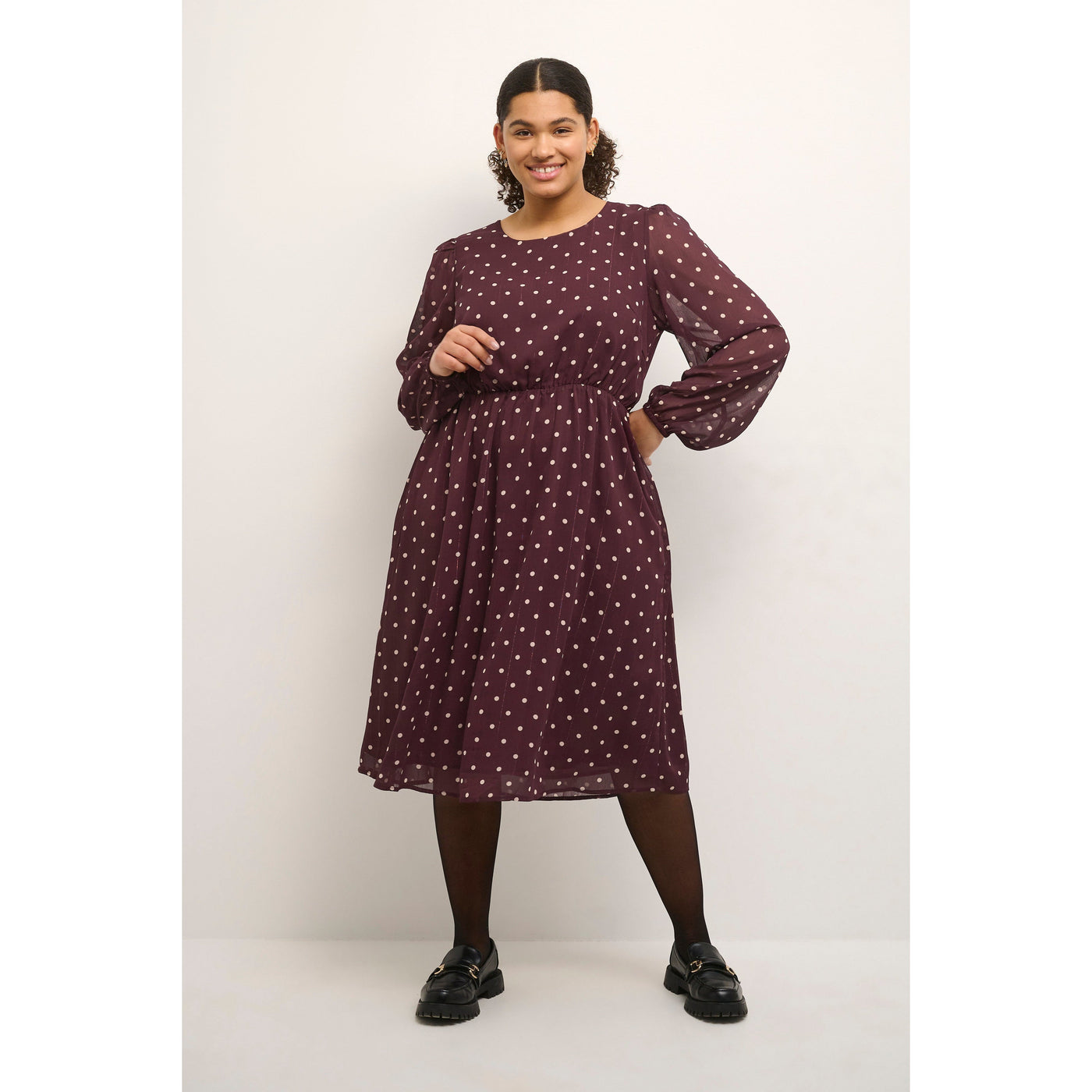 Kaffe Curve Mila Dress in Polka Dot - Wardrobe Plus