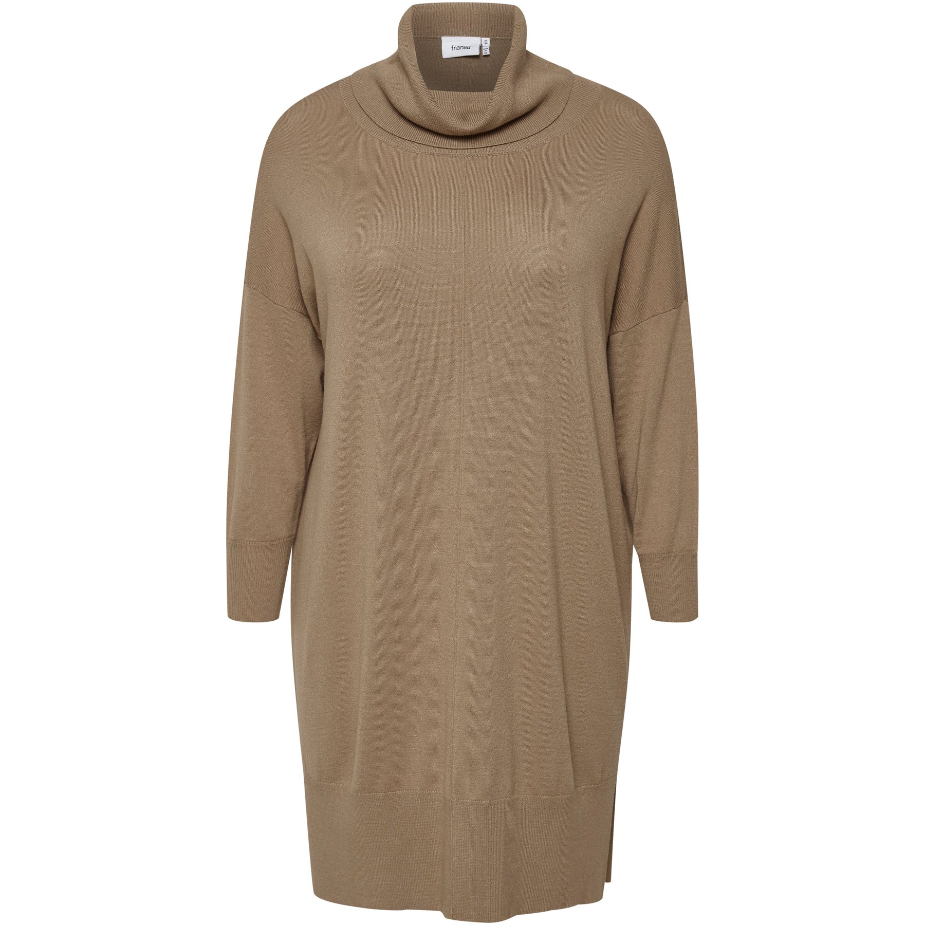 Fransa Plus Knit Dress in Beige - Wardrobe Plus