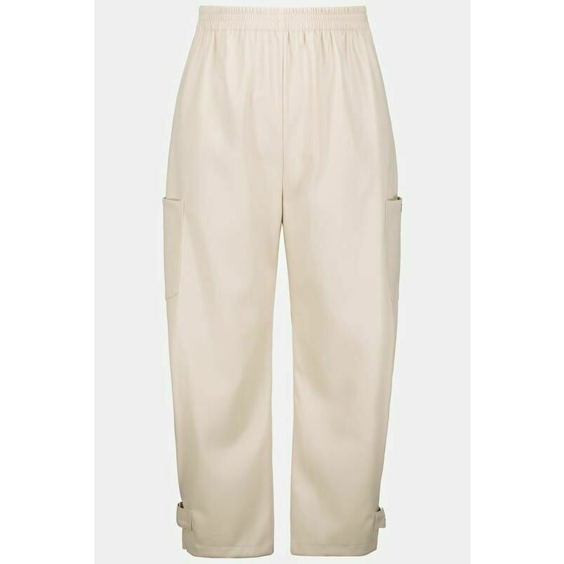 Ulla Popken Leather Look Cargo Pants In Beige Bottoms