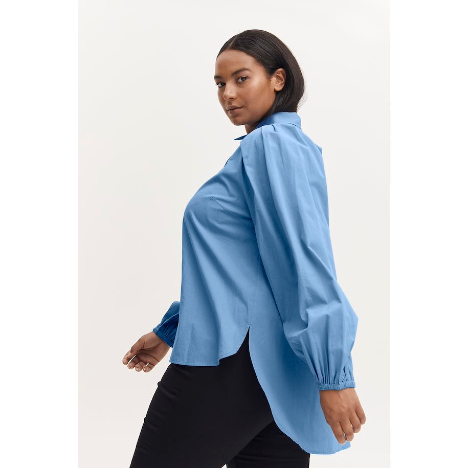 Fransa Plus Hallie Shirt in Blue - Wardrobe Plus