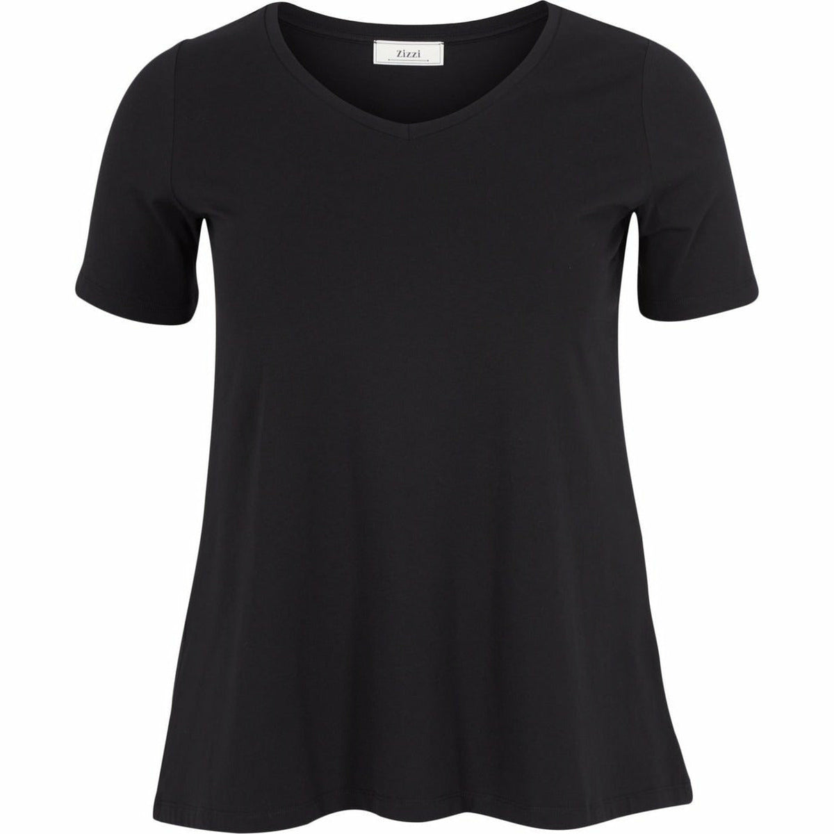Zizzi Cotton V-Neck Tee Shirt - Black - Wardrobe Plus