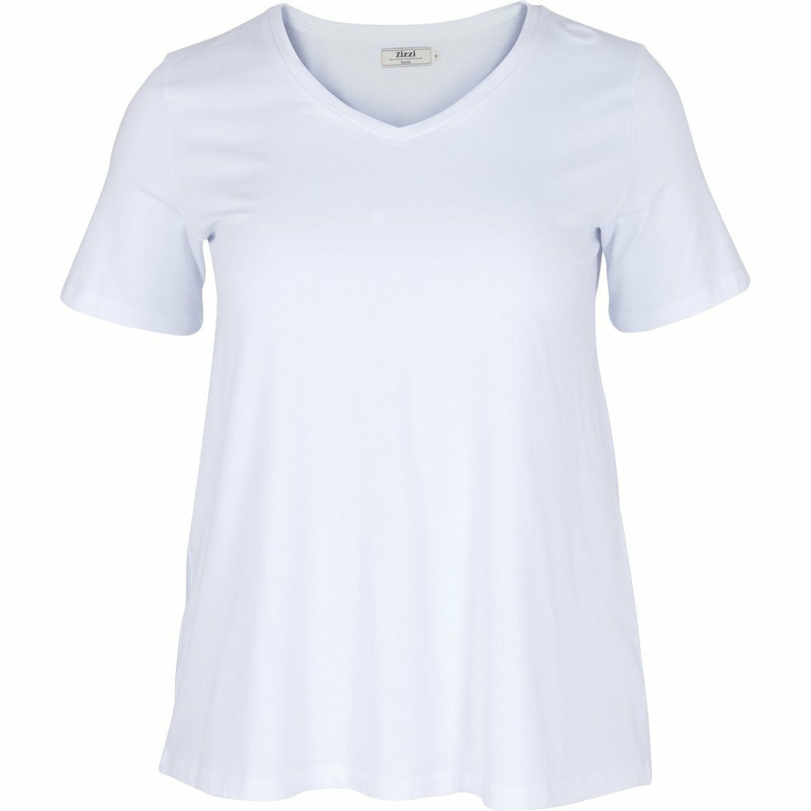 Zizzi Cotton V-Neck Tee Shirt - White - Wardrobe Plus