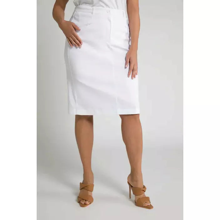 Ulla Popken Stretch Skirt in White - Wardrobe Plus