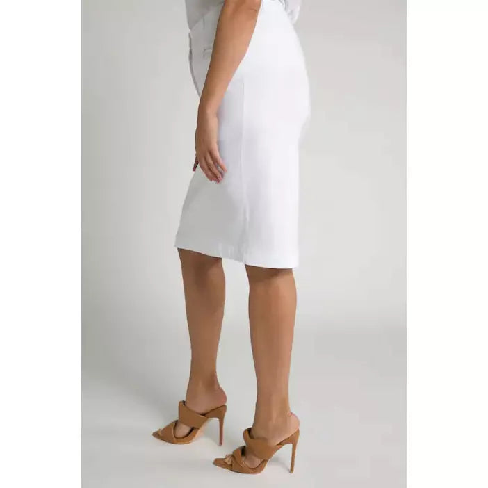 Ulla Popken Stretch Skirt in White - Wardrobe Plus