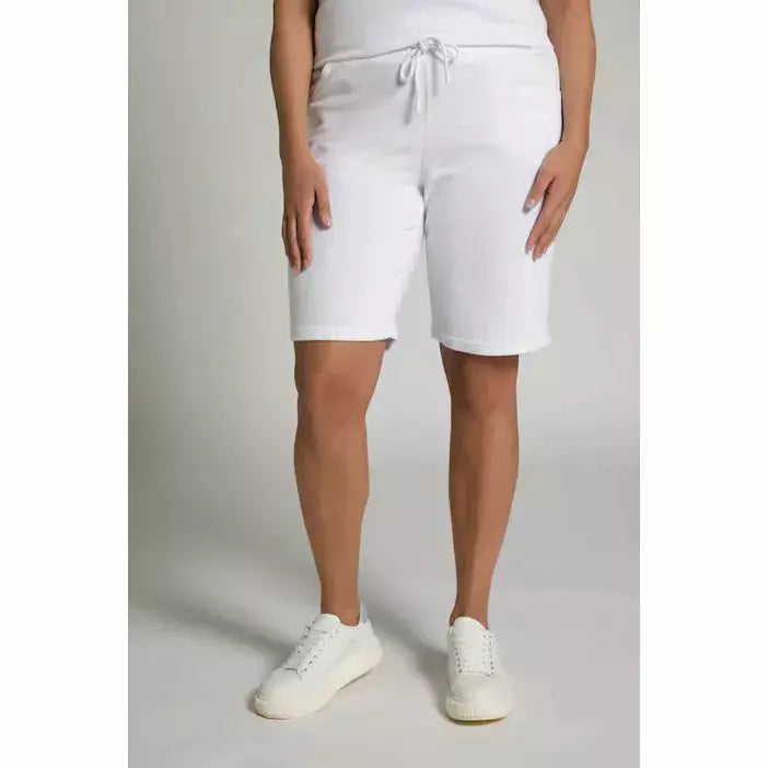 Ulla Popken Towelling Shorts in White - Wardrobe Plus