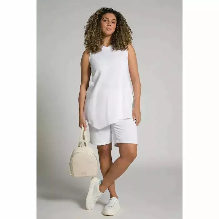 Ulla Popken Towelling Shorts in White - Wardrobe Plus