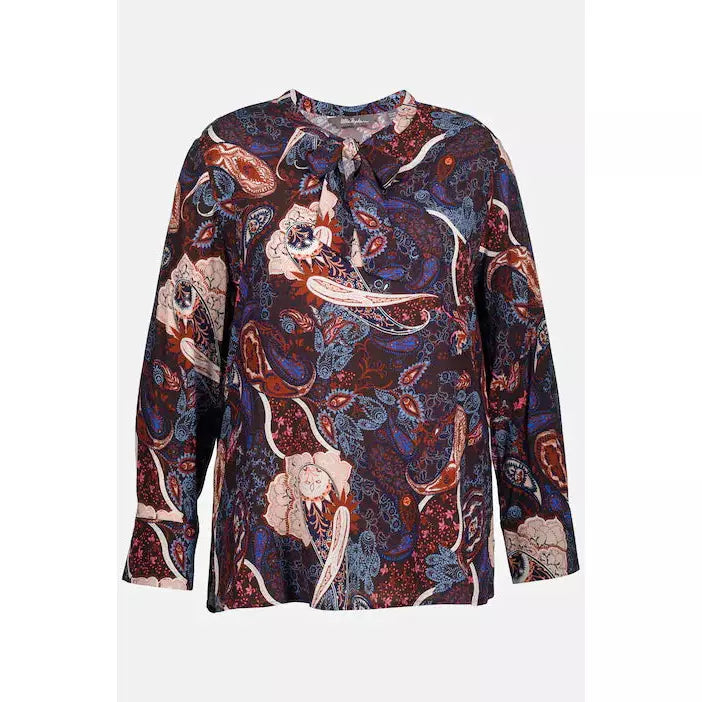 Ulla Popken Tie Neck Blouse in Paisley Print - Wardrobe Plus