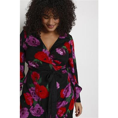 Kaffe Rosalia Wrap Dress in Floral Print - Wardrobe Plus