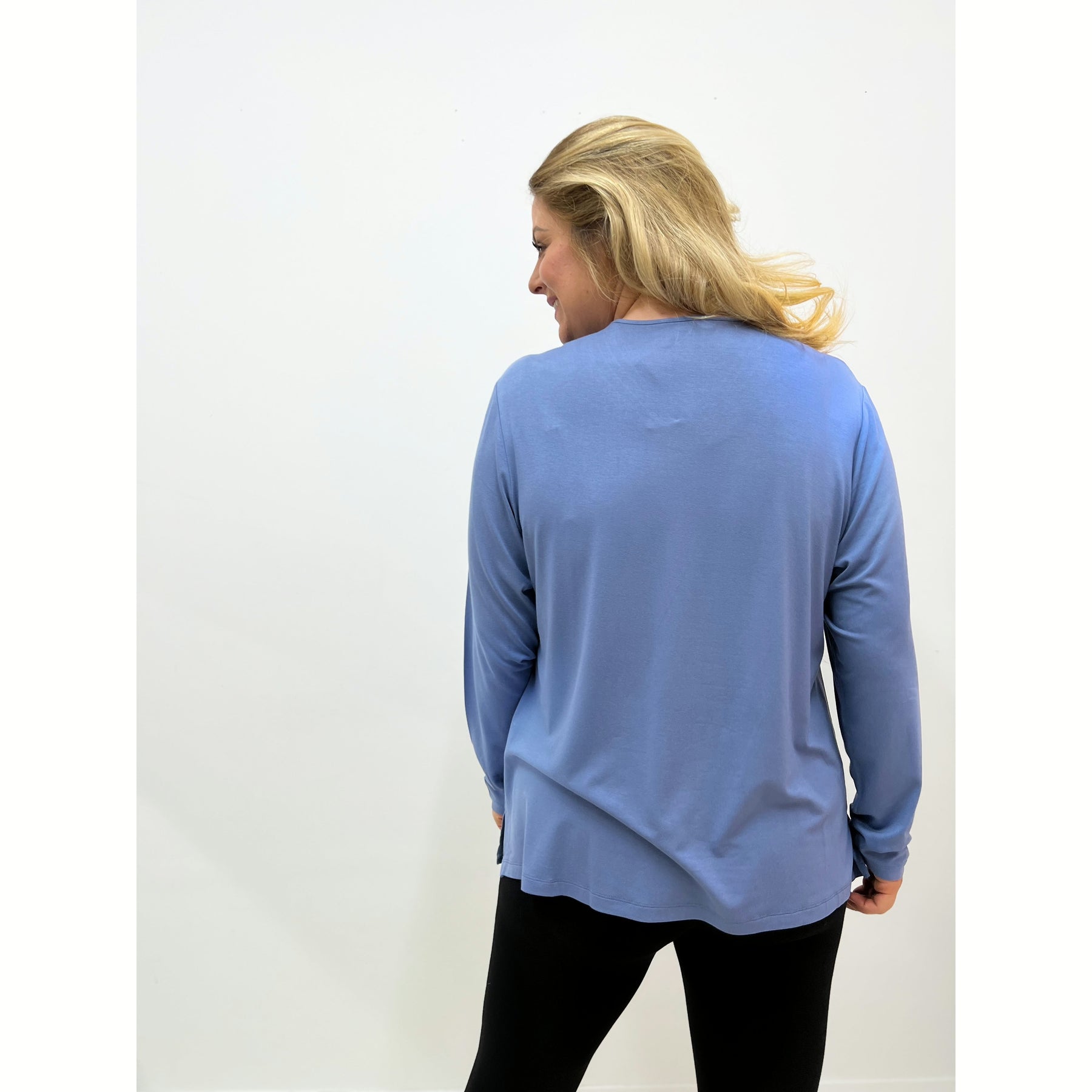 Barbara Lebek Pleat-Front Blouse in Blue - Wardrobe Plus