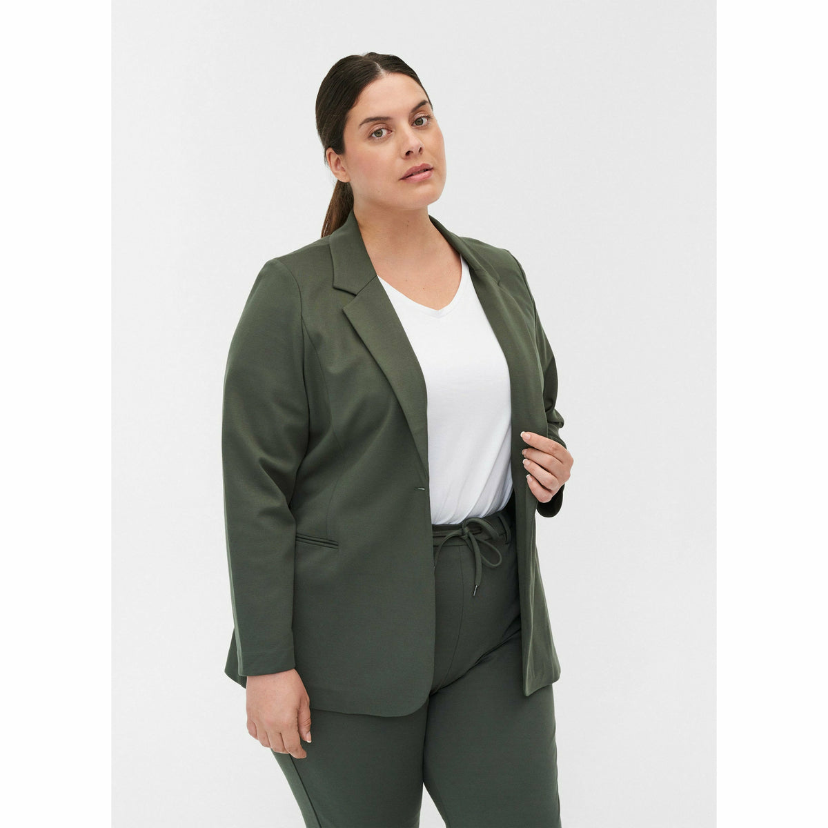 Zizzi Maddie Blazer in Khaki - Wardrobe Plus