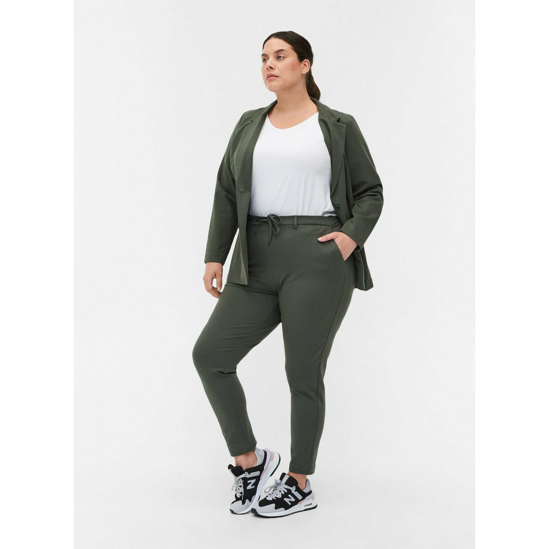 Zizzi Maddie Blazer in Khaki - Wardrobe Plus