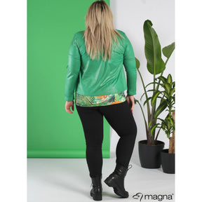 Magna Leather Look Jacket in Brazil Green - Wardrobe Plus
