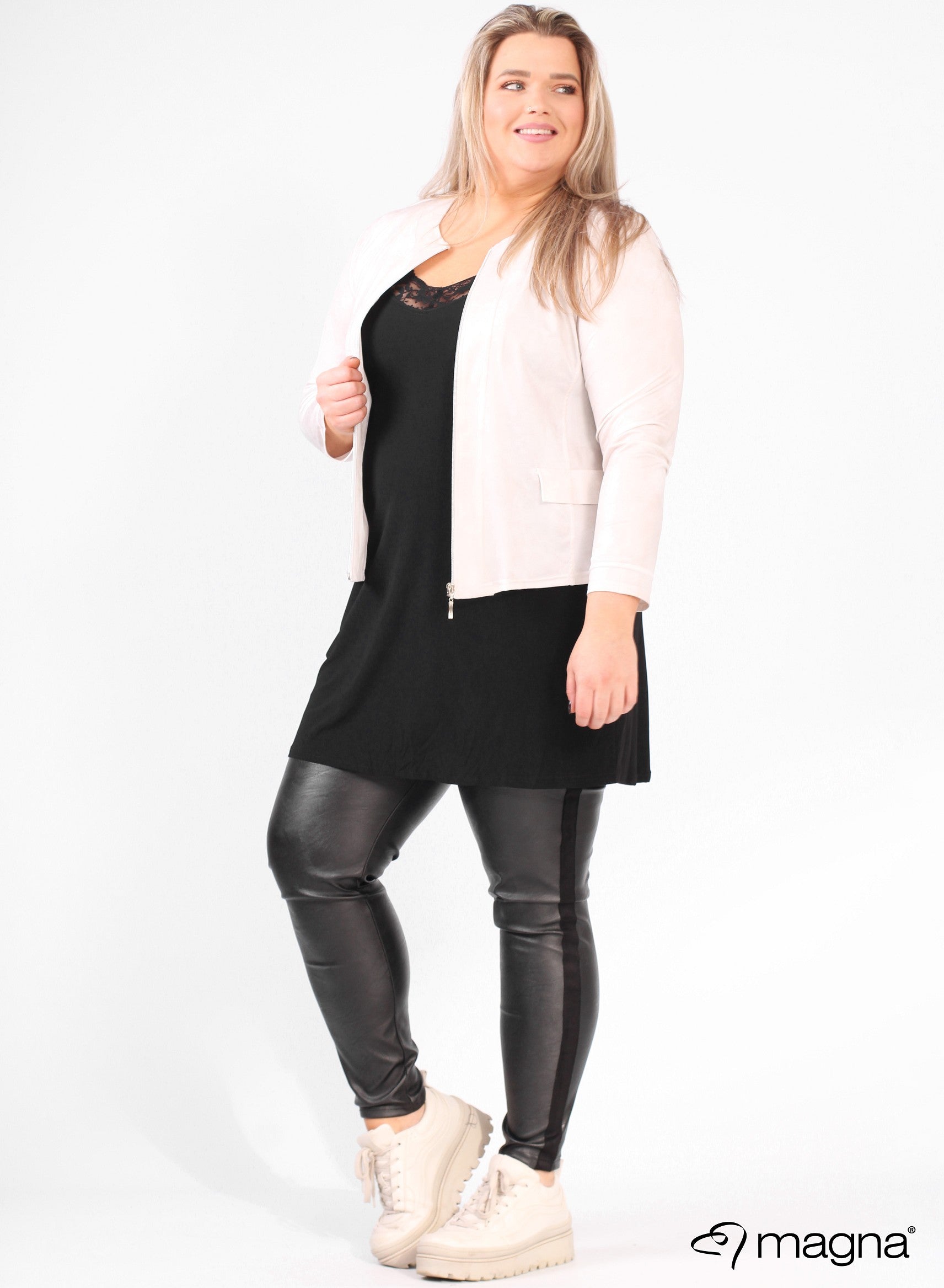 Magna Leather Look Jacket in Cream - Wardrobe Plus