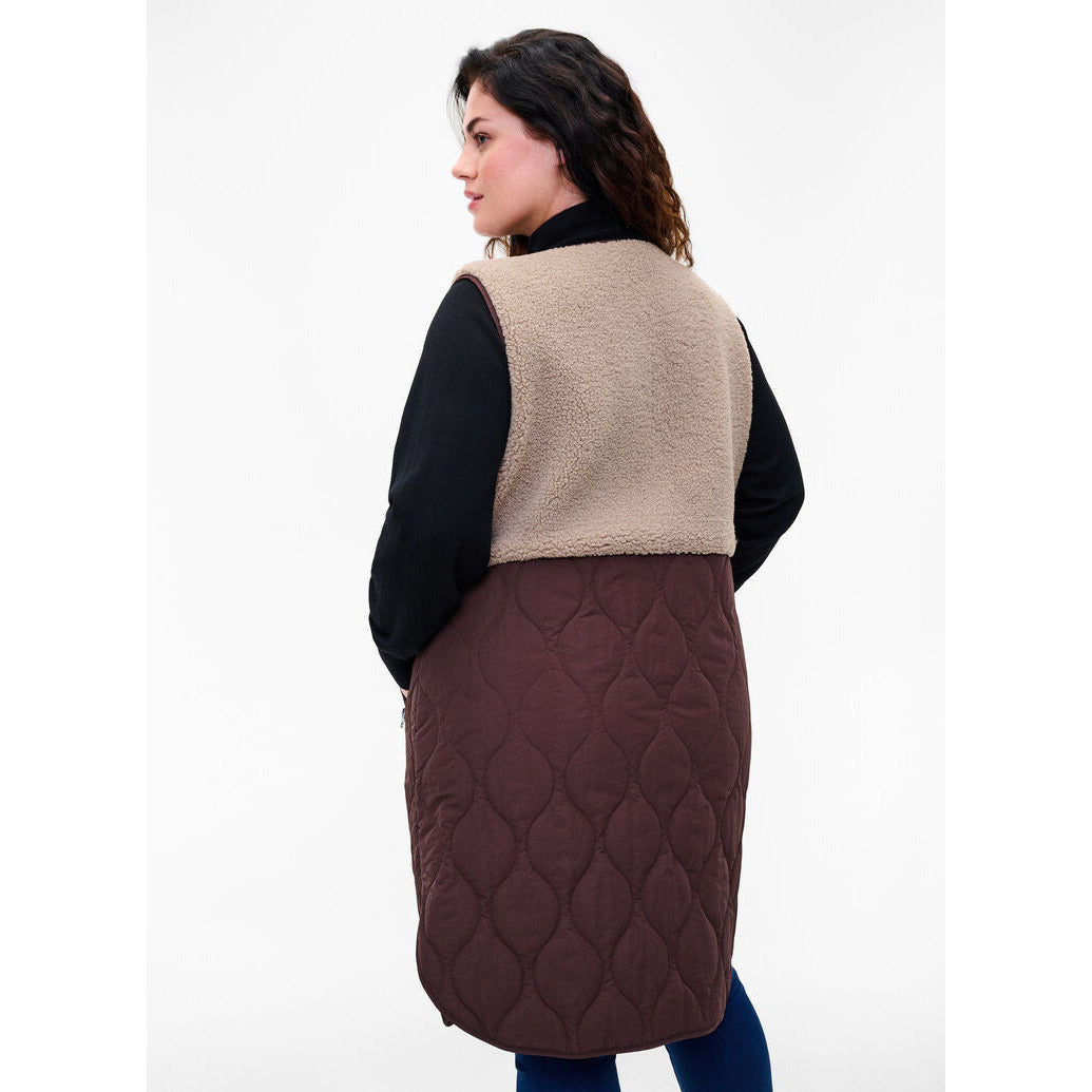 Zizzi Teddy Mix Gilet - Wardrobe Plus